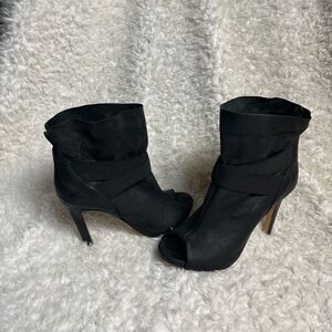 Latitude Femme Leather Black ankle boots Peep Toe Stiletto Heels EUR SZ38